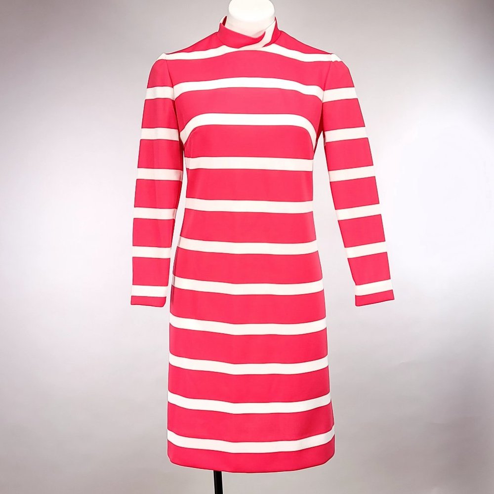 Vintage Verona Knits Pink White Striped Mod Shift Dress‎ and Vest Set Womens